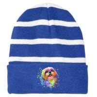 Colorful Splash Art Shih Tzu Portrait Shitzu Puppy Owner Gift Striped Beanie with Solid Band