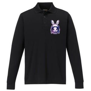 Cute Space Astronaut Bunny Rabbit Performance Long Sleeve Polo