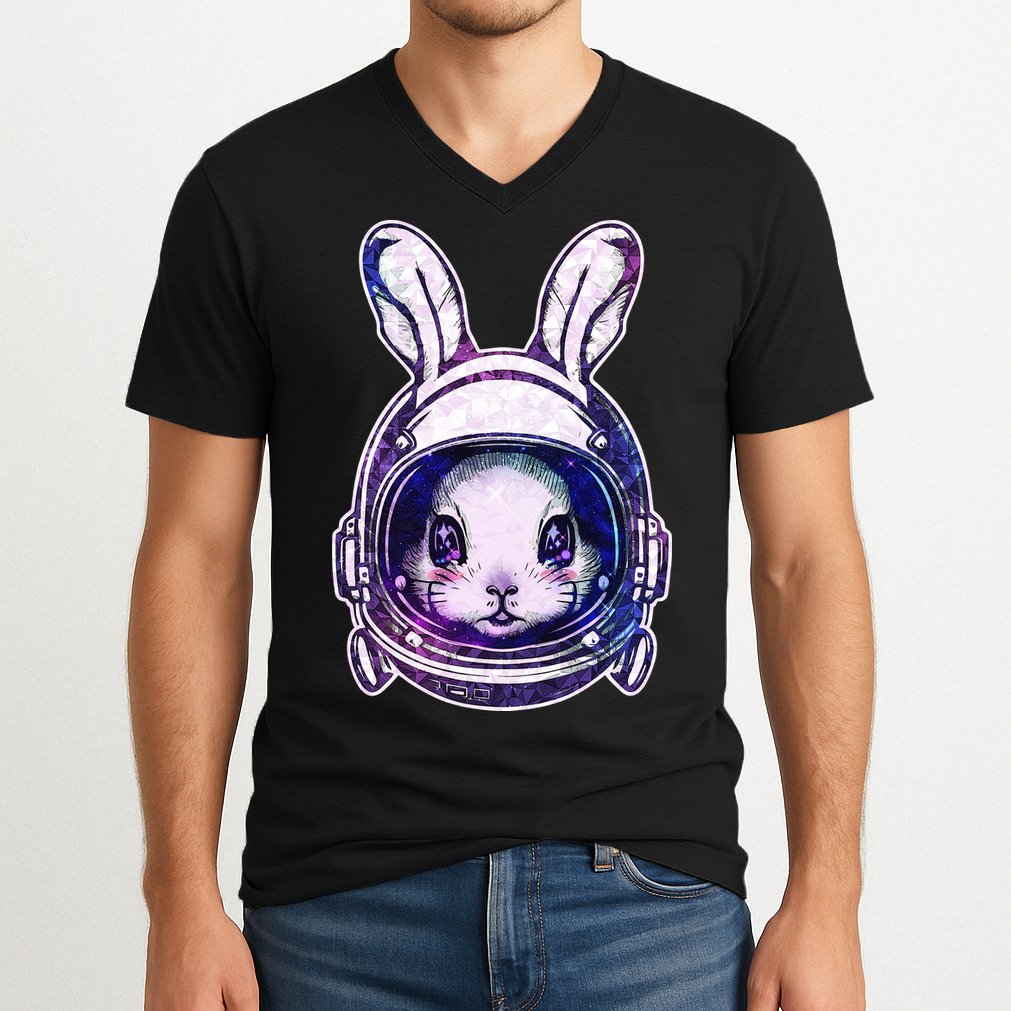 Cute Space Astronaut Bunny Rabbit V-Neck T-Shirt