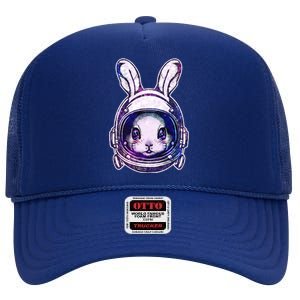 Cute Space Astronaut Bunny Rabbit High Crown Mesh Back Trucker Hat