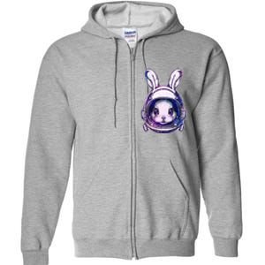 Cute Space Astronaut Bunny Rabbit Full Zip Hoodie