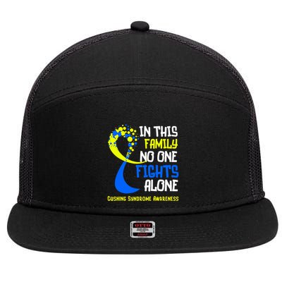 Cushing Syndrome Awareness Blue Yellow Ribbon Family Fighter 7 Panel Mesh Trucker Snapback Hat