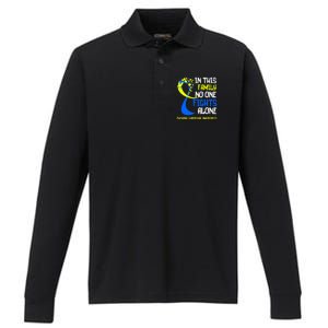 Cushing Syndrome Awareness Blue Yellow Ribbon Family Fighter Performance Long Sleeve Polo