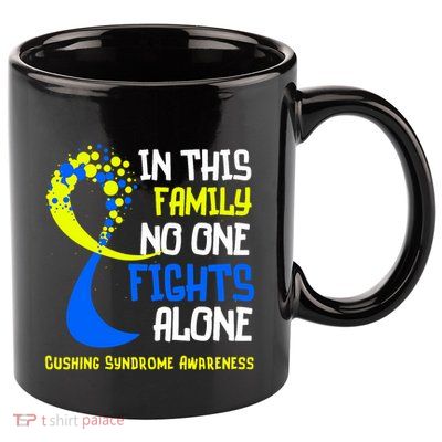 Cushing Syndrome Awareness Blue Yellow Ribbon Family Fighter 11oz C Handle Ceramic Mug