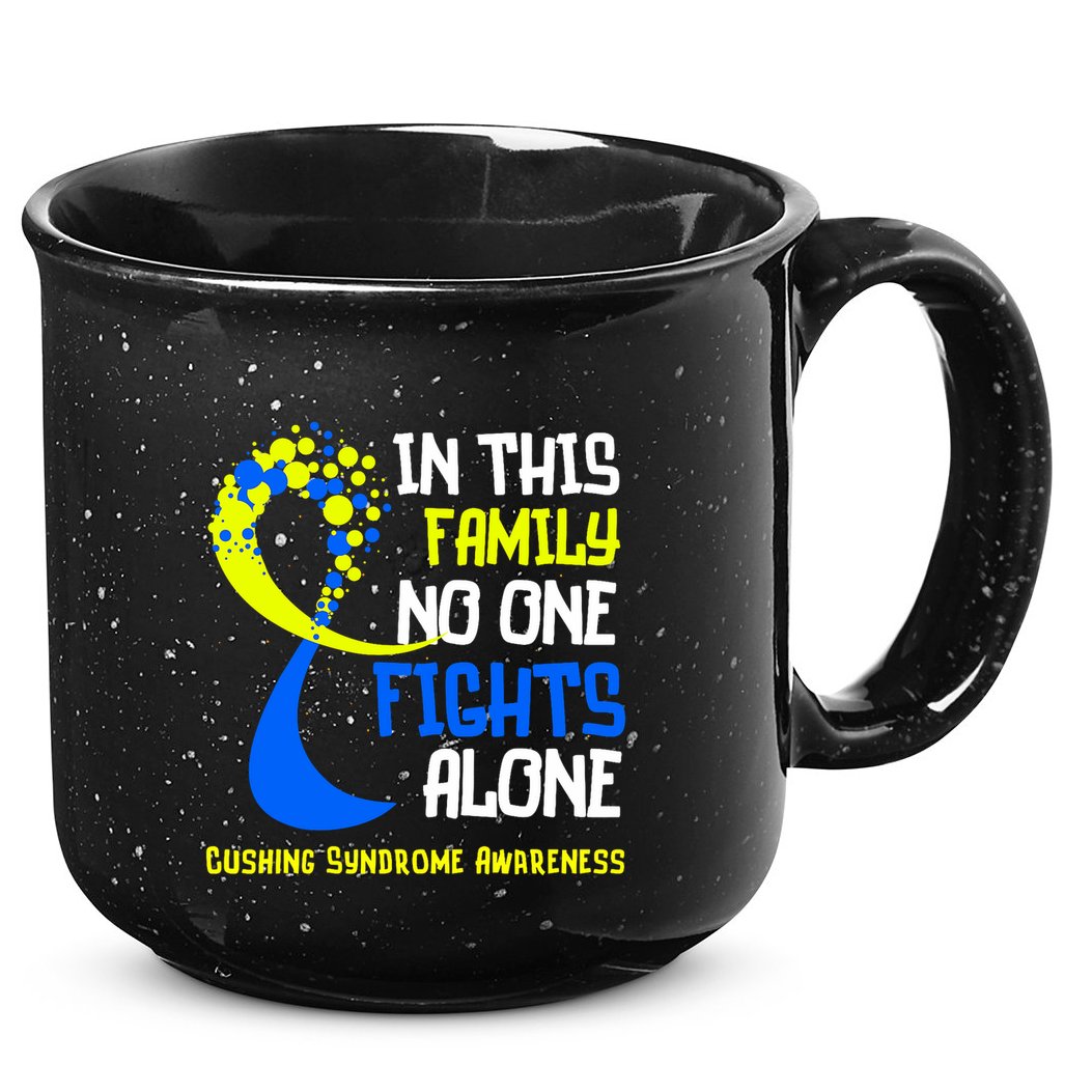 Cushing Syndrome Awareness Blue Yellow Ribbon Family Fighter 15oz Campfire Ceramic Mug