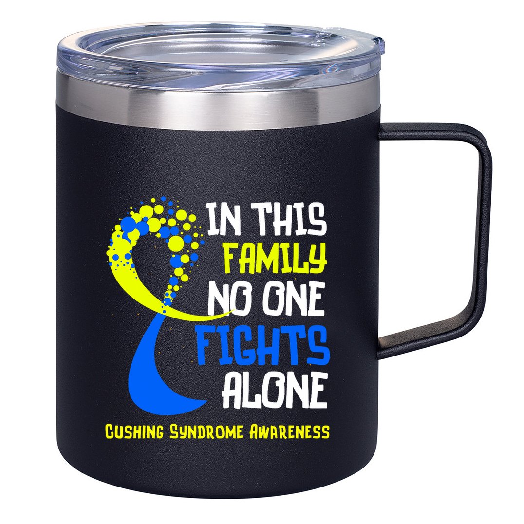 Cushing Syndrome Awareness Blue Yellow Ribbon Family Fighter 12oz Stainless Steel Coffee Mug
