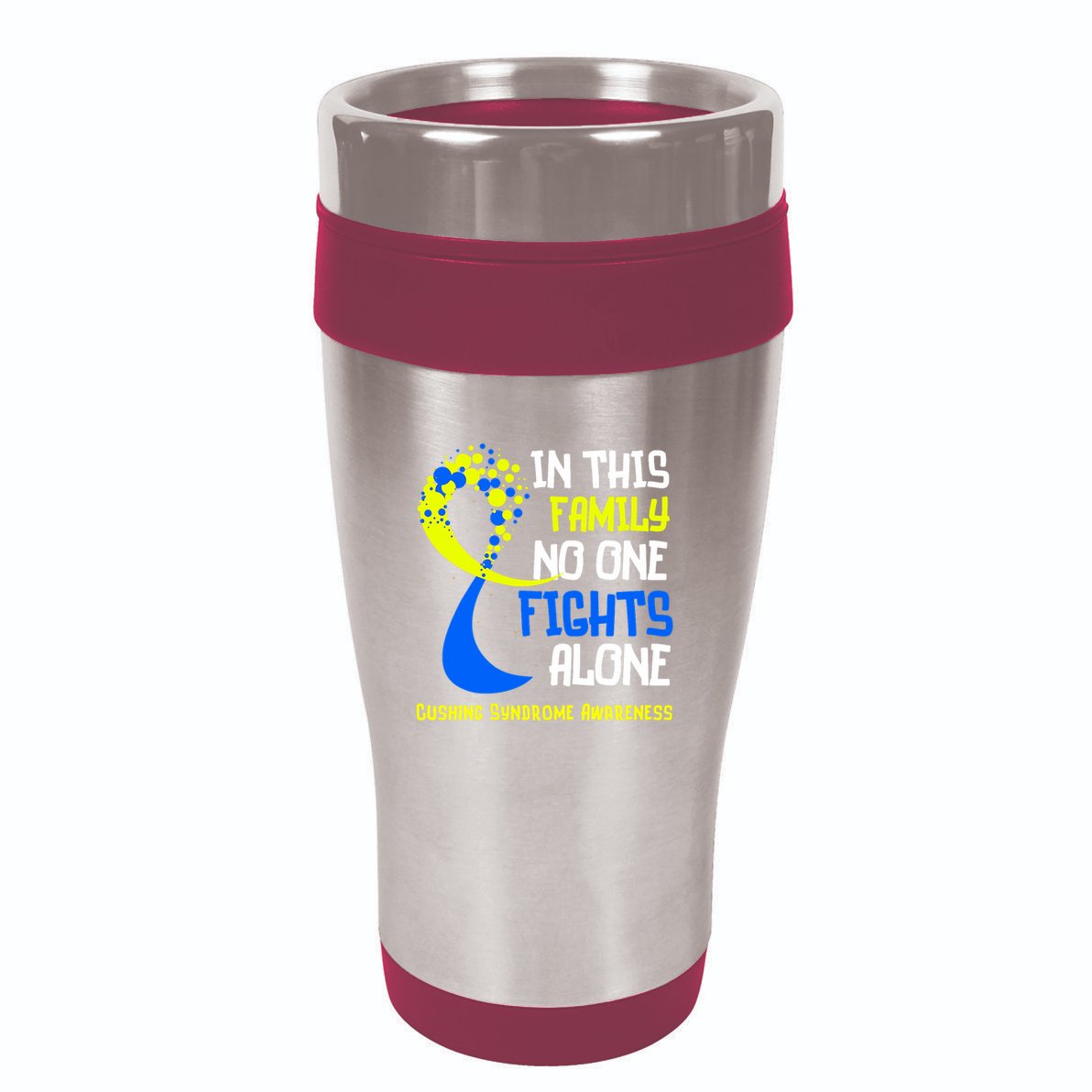 Cushing Syndrome Awareness Blue Yellow Ribbon Family Fighter 16oz Travel Tumbler