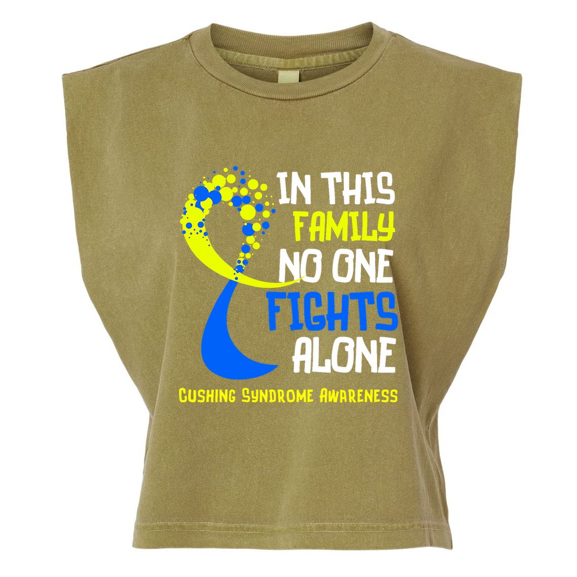 Cushing Syndrome Awareness Blue Yellow Ribbon Family Fighter Garment-Dyed Women's Muscle Tee