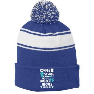 Coffee Scrubs And Rubber Gloves Cna Life Nursing Assistant Gift Stripe Pom Pom Beanie