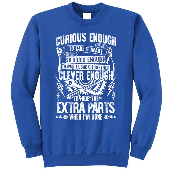 Curious Skilled And Clever Gift Funny Car Auto Truck Mechanic Meaningful Gift Tall Sweatshirt