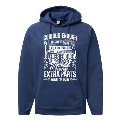 Curious Skilled And Clever Gift Funny Car Auto Truck Mechanic Meaningful Gift Performance Fleece Hoodie