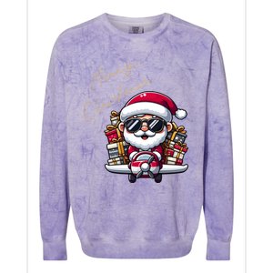 Cool Santa And Plane Funny Merry Christmas Old Xmas Great Gift Colorblast Crewneck Sweatshirt