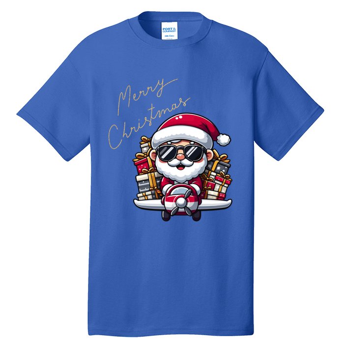 Cool Santa And Plane Funny Merry Christmas Old Xmas Great Gift Tall T-Shirt