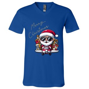 Cool Santa And Plane Funny Merry Christmas Old Xmas Great Gift V-Neck T-Shirt