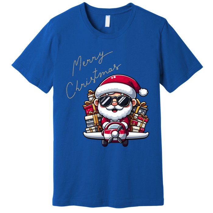 Cool Santa And Plane Funny Merry Christmas Old Xmas Great Gift Premium T-Shirt