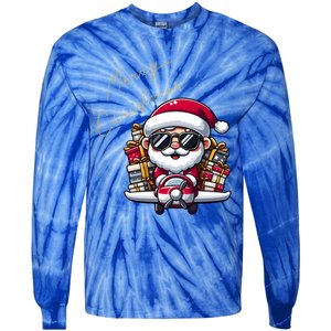 Cool Santa And Plane Funny Merry Christmas Old Xmas Great Gift Tie-Dye Long Sleeve Shirt