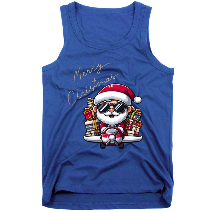 Cool Santa And Plane Funny Merry Christmas Old Xmas Great Gift Tank Top