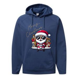 Cool Santa And Plane Funny Merry Christmas Old Xmas Great Gift Performance Fleece Hoodie