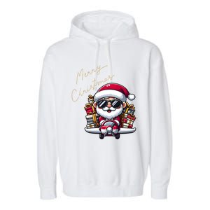 Cool Santa And Plane Funny Merry Christmas Old Xmas Great Gift Garment-Dyed Fleece Hoodie