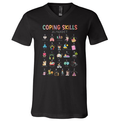 Coping Skills Alphabet School Counselor Psychologist Social V-Neck T-Shirt