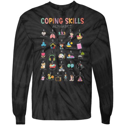 Coping Skills Alphabet School Counselor Psychologist Social Tie-Dye Long Sleeve Shirt