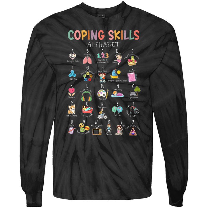 Coping Skills Alphabet School Counselor Psychologist Social Tie-Dye Long Sleeve Shirt