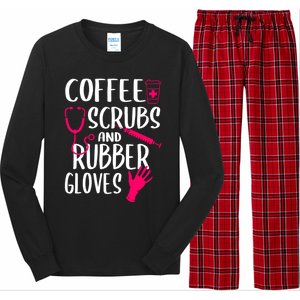 Coffee Scrubs And Rubber Gloves Medical Nurse Doctor Gift Long Sleeve Pajama Set