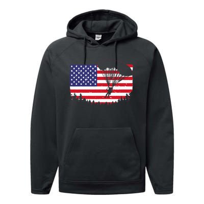 Cool Skydiving Art Wo Skydiver American Flag Skydive  Performance Fleece Hoodie