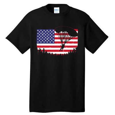 Cool Skydiving Art Wo Skydiver American Flag Skydive  Tall T-Shirt