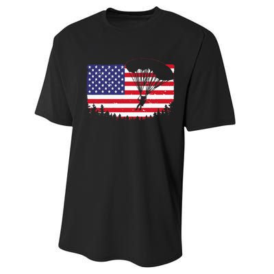 Cool Skydiving Art Wo Skydiver American Flag Skydive  Performance Sprint T-Shirt