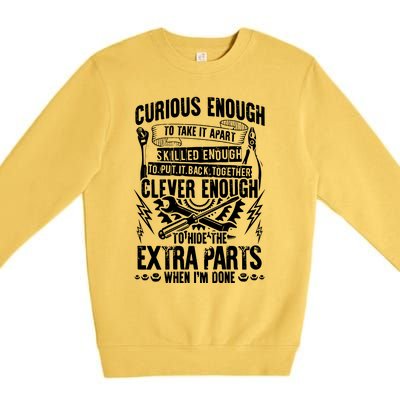 Curious, Skilled And Clever Funny Car Auto Truck Mechanic Premium Crewneck Sweatshirt