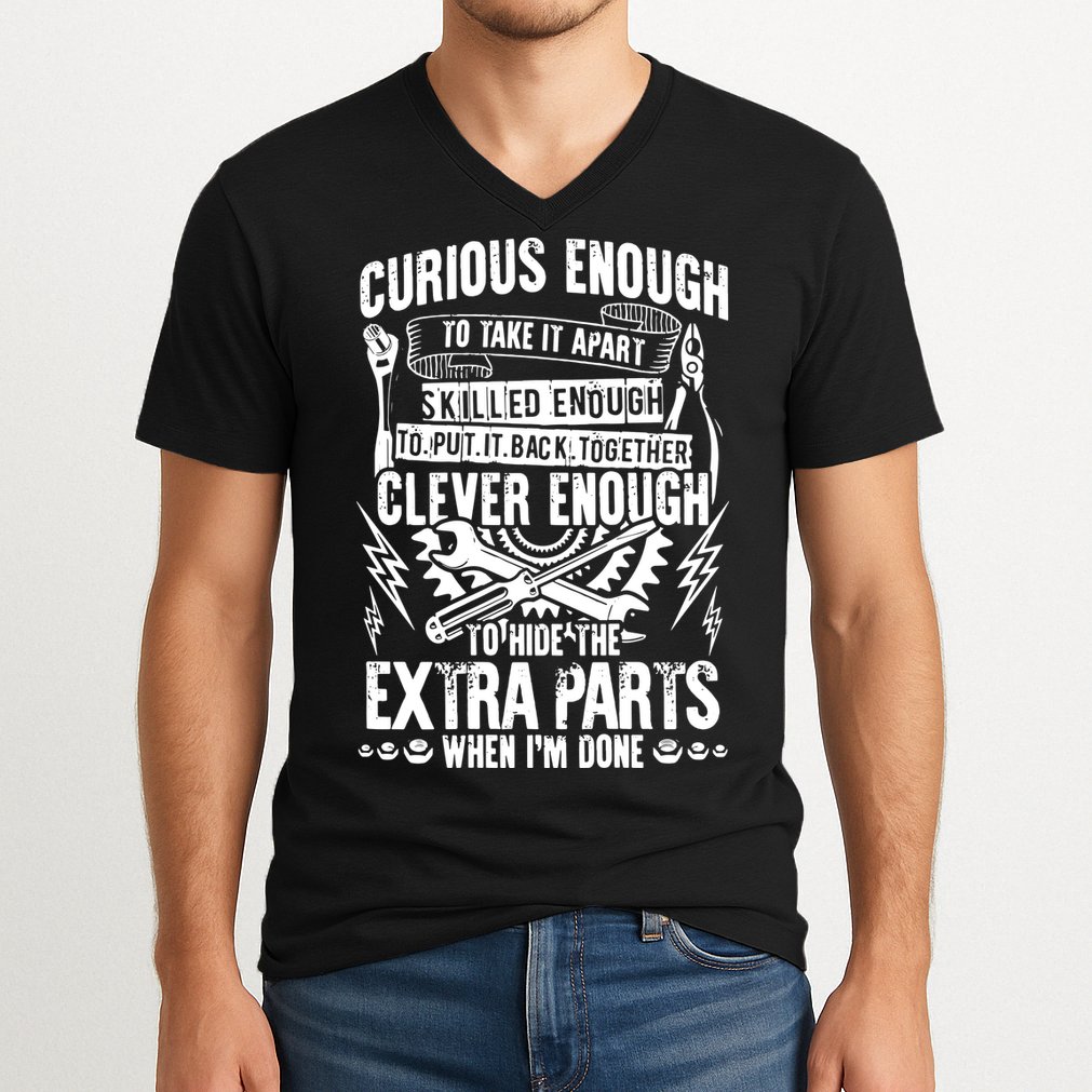 Curious, Skilled And Clever Funny Car Auto Truck Mechanic V-Neck T-Shirt