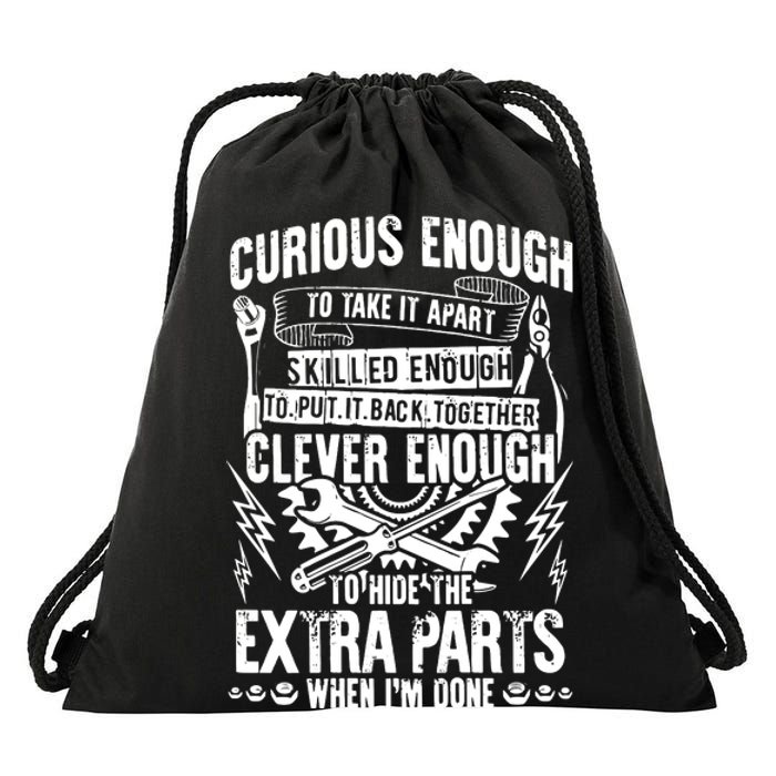 Curious, Skilled And Clever Funny Car Auto Truck Mechanic Drawstring Bag