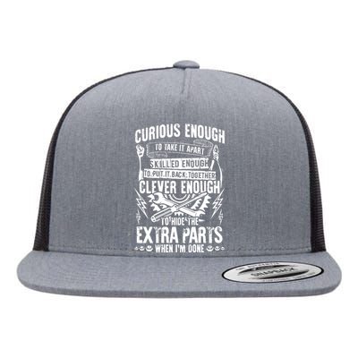 Curious, Skilled And Clever Funny Car Auto Truck Mechanic Flat Bill Trucker Hat