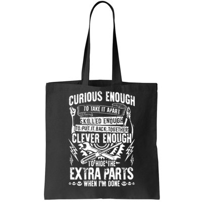 Curious, Skilled And Clever Funny Car Auto Truck Mechanic Tote Bag