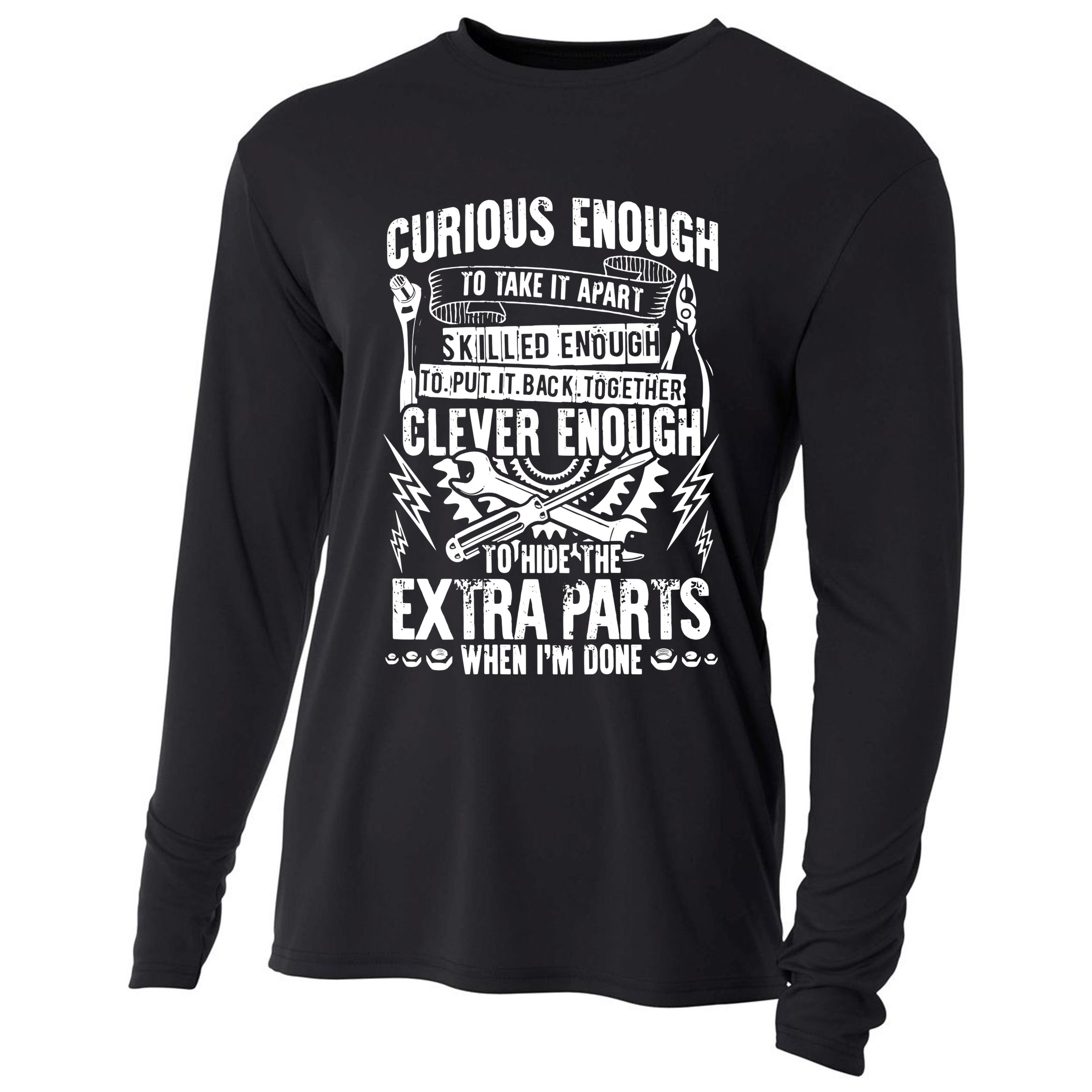 Curious, Skilled And Clever Funny Car Auto Truck Mechanic Cooling Performance Long Sleeve Crew