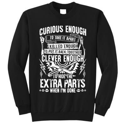 Curious, Skilled And Clever Funny Car Auto Truck Mechanic Tall Sweatshirt