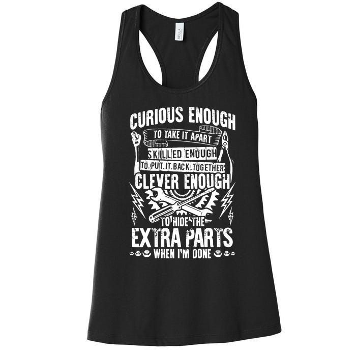 Curious, Skilled And Clever Funny Car Auto Truck Mechanic Women's Racerback Tank