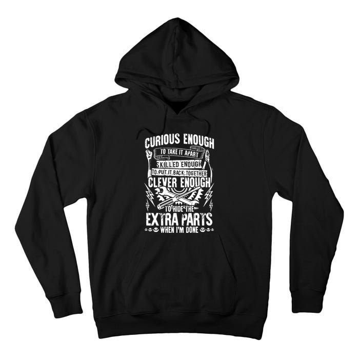 Curious, Skilled And Clever Funny Car Auto Truck Mechanic Tall Hoodie