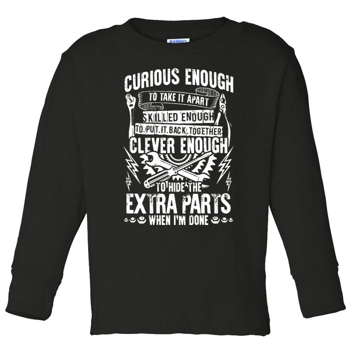 Curious, Skilled And Clever Funny Car Auto Truck Mechanic Toddler Long Sleeve Shirt