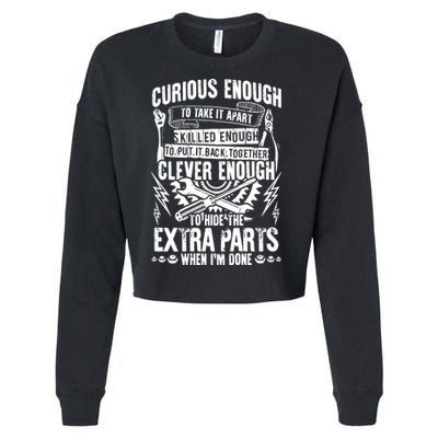 Curious, Skilled And Clever Funny Car Auto Truck Mechanic Cropped Pullover Crew