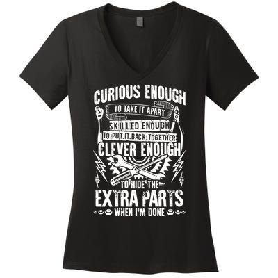 Curious, Skilled And Clever Funny Car Auto Truck Mechanic Women's V-Neck T-Shirt