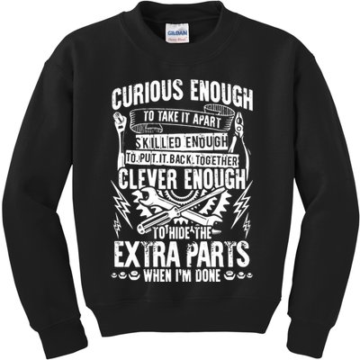 Curious, Skilled And Clever Funny Car Auto Truck Mechanic Kids Sweatshirt