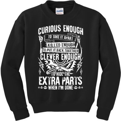 Curious, Skilled And Clever Funny Car Auto Truck Mechanic Kids Sweatshirt