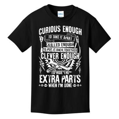 Curious, Skilled And Clever Funny Car Auto Truck Mechanic Kids T-Shirt