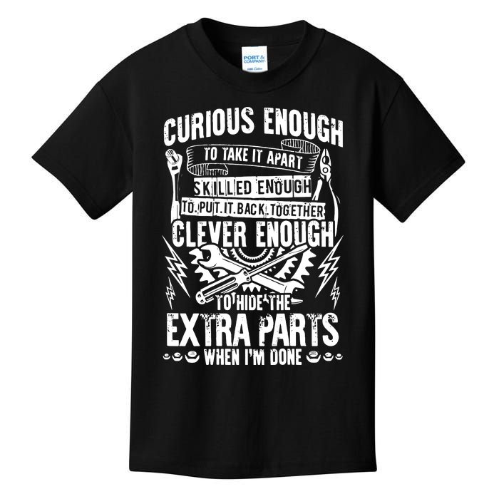 Curious, Skilled And Clever Funny Car Auto Truck Mechanic Kids T-Shirt