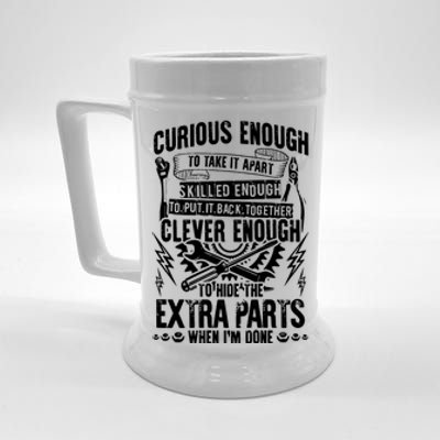 Curious, Skilled And Clever Funny Car Auto Truck Mechanic Beer Stein