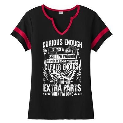 Curious Skilled And Clever Funny Car Auto Truck Mechanic Ladies Halftime Notch Neck Tee