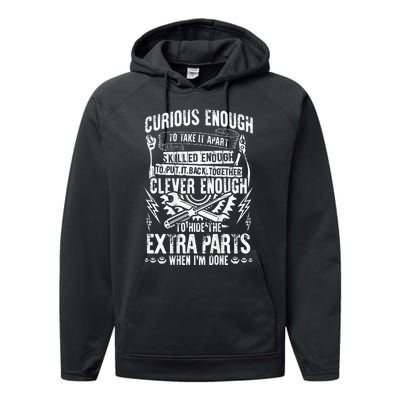 Curious Skilled And Clever Funny Car Auto Truck Mechanic Performance Fleece Hoodie