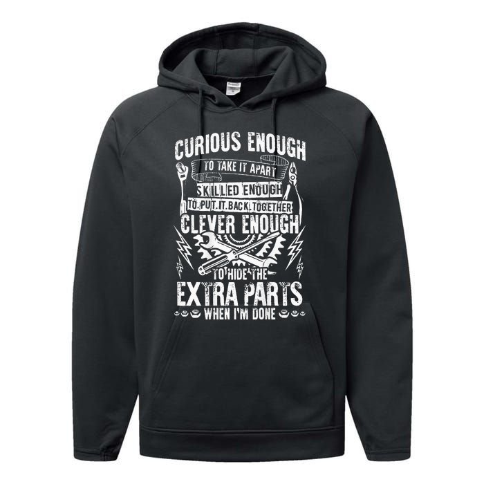 Curious Skilled And Clever Funny Car Auto Truck Mechanic Performance Fleece Hoodie